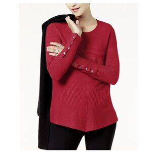 💥Alfani Ribbed Knit Long-Sleeve Snap-Detail Pullover Sweater